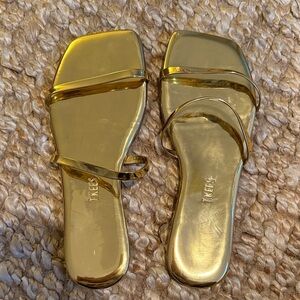 Gold metallic square toe Gemma sandals